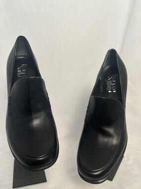 Franco Sarto Black Leather Loafer Pumps Size 8 Block Heel Career Shoes